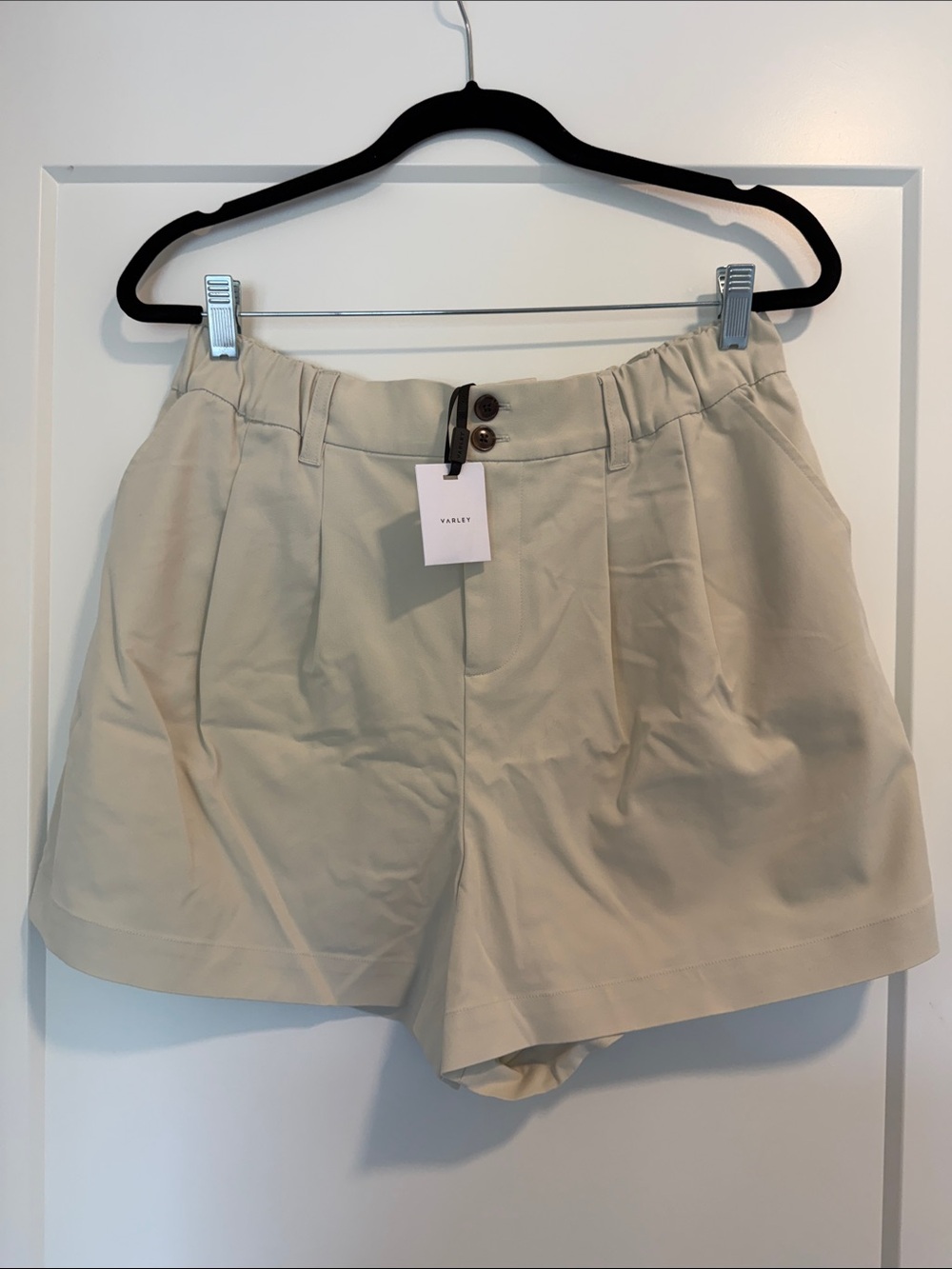 Varley Beige High-Waist Pleated Shorts